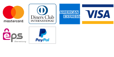 Akzeptierte Zahlungsformen, MasterCard, Visa, Amex, Diners, PayPal, EPS, Unzer Direct Bank Transfer